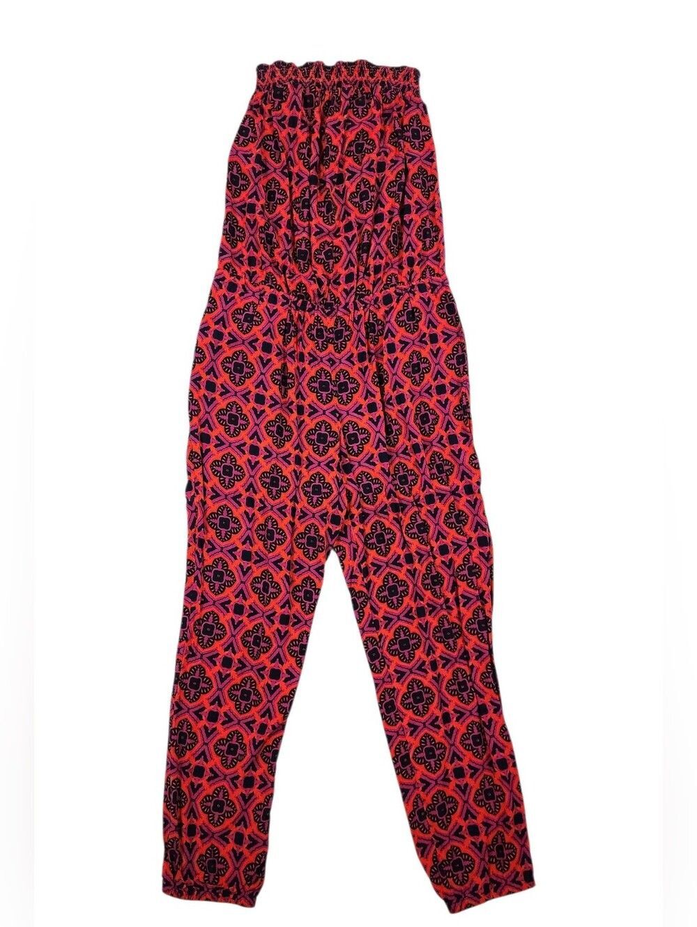 Banana Republic strapless jumpsuit red and magenta geometric print Size 8